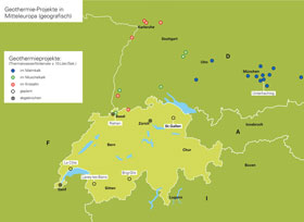 Landkarte mit Geothermieprojekten