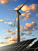 Windrad und Solarzellen